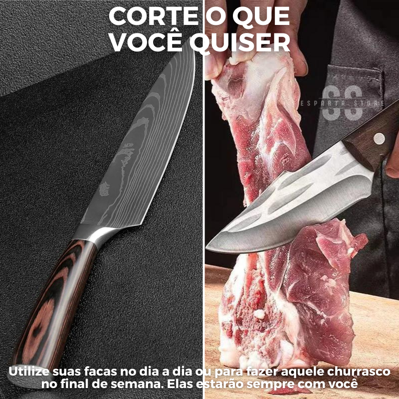 [Pague 1 LEVE 2 facas] Kit Chef Master Esparta • Faca Chef + Bravus