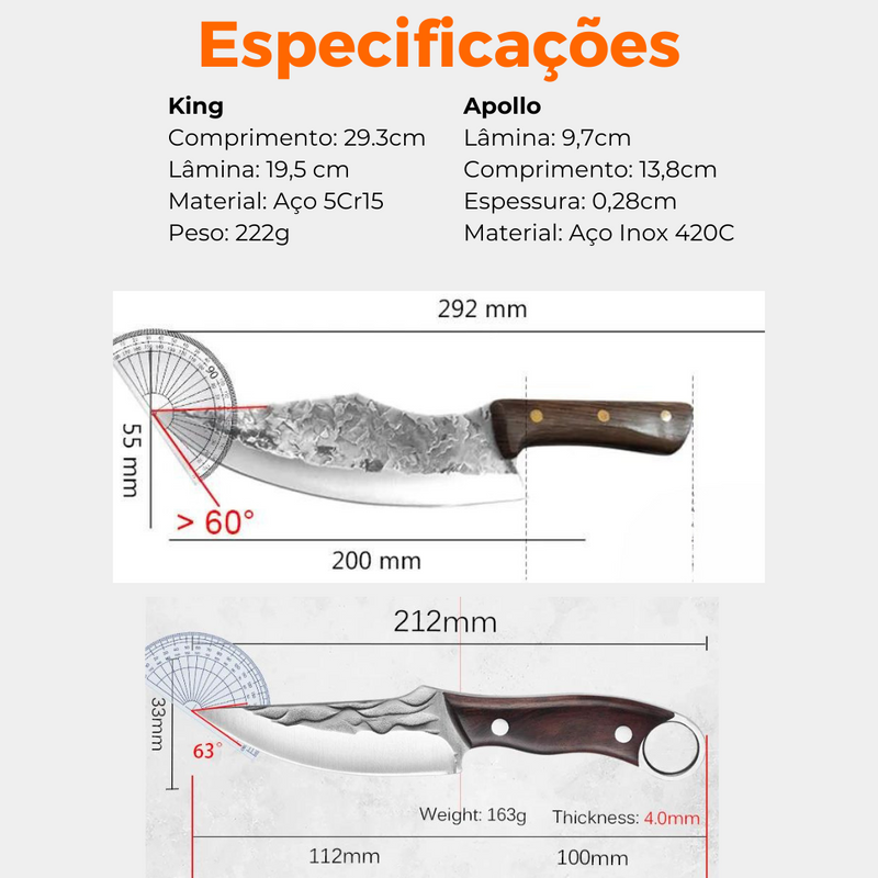 [COMPRE 1 LEVE 2] Kit Arbarian Esparta • Faca King + Faca Apollo